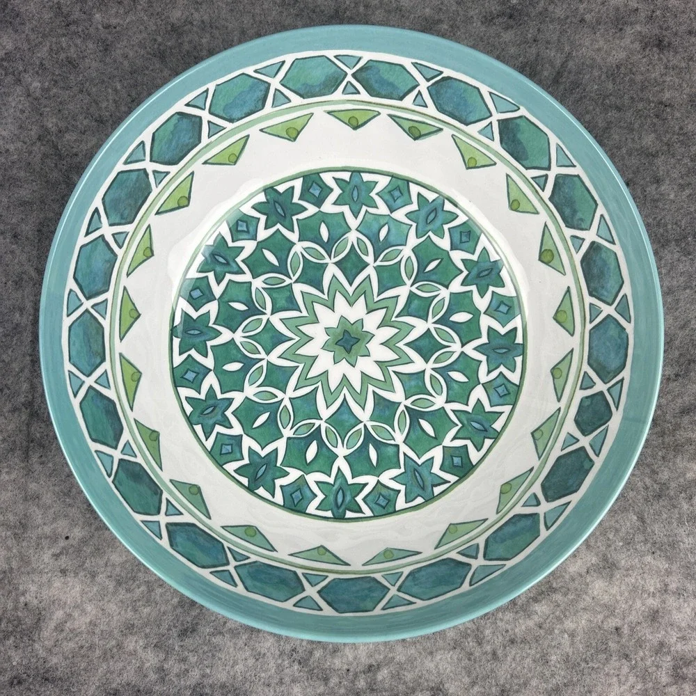 Cynthia Rowley Green & Blue Tile Edge MELAMINE Large‎ Serving Bowl Geo Print